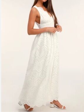 White Eyelet V-Neck Maxi Dress